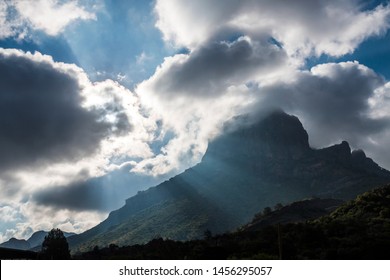 Clouds rolling over the mountaintops of the Chisos Basin in Big Bend National Park (Texas).
