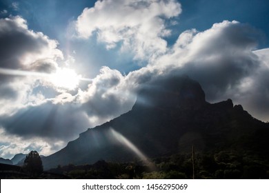 Clouds rolling over the mountaintops of the Chisos Basin in Big Bend National Park (Texas).