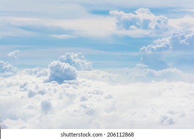 Clouds And Sky, Aerial View From Airplane Window.