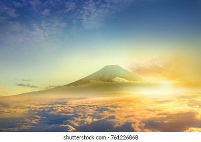 clouds sky skyscape and fuji mountain. view from the window of an airplane flying in the clouds, top view clouds like  the sea of clouds sky background,  Aerial view background, Yamanashi, Japan - Powered by Shutterstock