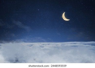 Clouds with starry sky and crescent moon, creative idea. Sleep and dreams, concept. Good night. - Powered by Shutterstock