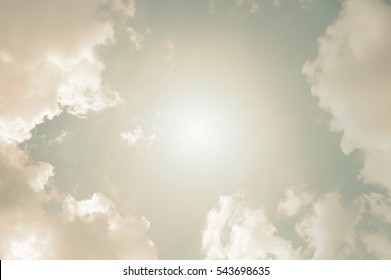 Clouds With Sun Rays. Sepia Classic Tone