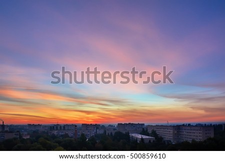 Similar – Sonnenaufgang über Prag und fliederfarbene Blumen