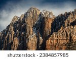 Clouds Surround The Top of Mount Kinesava in Zion National Park