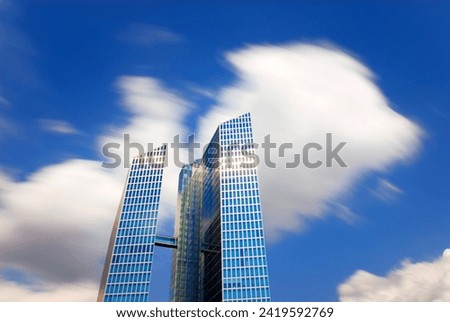 clouds that look like a storm over the so-called Highlight Towers, the companies Fujitsu and IBM are among the current tenants, Munich, Bavaria, Germany