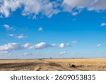 Clouds towering over farm fields North Dakota 