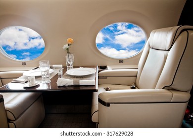 Clouds View In Aircraft Window, Business Jet Flight