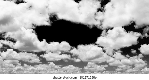 Cloudscape isolated on black sky, Black and white cloudscape image