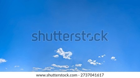 Cloudscape white clouds panorama. A wide panoramic of low-flying cumulus cloud of varying sizes. Voluminous space-occupying lesions of steam against a blue background. The sky in serene motion.