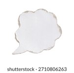 "Cloud-shaped speech bubble made of torn paper. Rough edges, white and gray tones. Ideal for thoughts, dreams, or dialogue."
