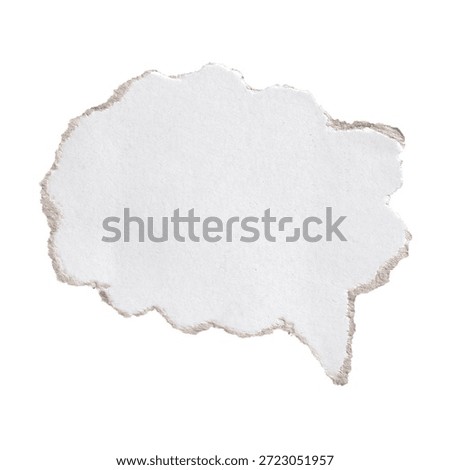 A cloud-shaped thought bubble cut from white paper with severely ragged, torn edges, featuring a tail on the bottom right.