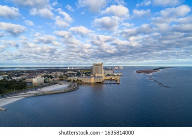 Cloudy blue sky above the city of Biloxi on the Mississippi Gulf Coast in February 2020.