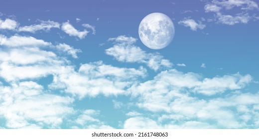 cloudy blue sky and full moon