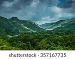 Cloudy dramatic sky in high peak tropical hills in Cuba