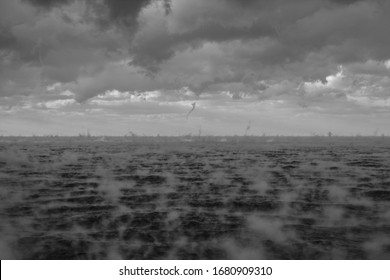 Cloudy Horizon And Fog Over The Sea/ocean Waves, Gulf Stream