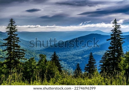 Cloudy morning along the Highland Scenic Highway, a National Scenic Byway, Pocahontas County, West Virginia, USA