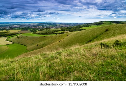 A cloudy morning walk in early September from Wilmington to Crane Down and over Folkington Hill South Downs East Sussex South East England - Shutterstock ID 1179032008