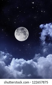 Cloudy Night Sky With Moon And Star