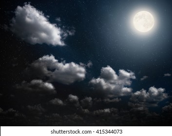 Cloudy Night Sky With Moon And Star. Elements Of This Image Furnished By NASA.