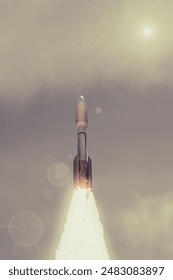 Cloudy rocket launch. The elements of this image furnished by NASA.