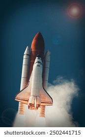 Cloudy rocket launch. The elements of this image furnished by NASA.