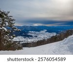 Cloudy ski slopes near sunset (Yamanouchi, Nagano, Japan)