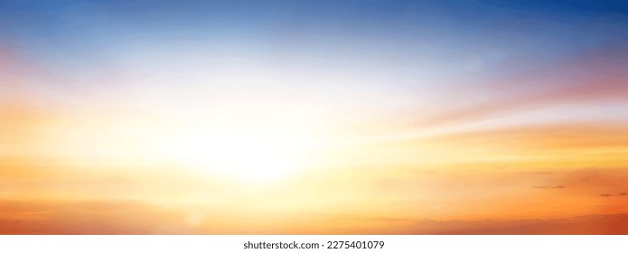 Cloudy sky and bright sunrise over the horizon.
					