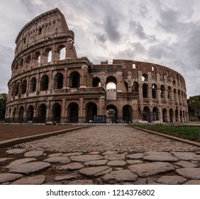 Cloudy Skys Over The Roman Colloseum In Rome, Italy