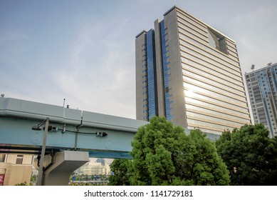 Cloudy skyscraper town