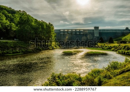 Cloudy ssummer day on Sutton Dam in Braxton County, West Virginia, USA