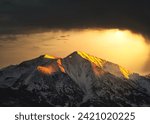 Cloudy Sunray Alpen Glow Sunset on Mt. Sopris in Carbondale, Colorado