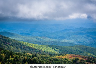 Cloudy view of the Blue Ridge Mountains from Grandfather Mountain, North Carolina.