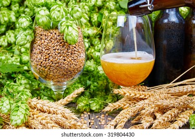 Cloudy Wheat Beer And Ingredients In Glasses