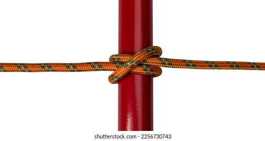 clove hitch knot, orange rope example, white  background - Shutterstock ID 2256730743