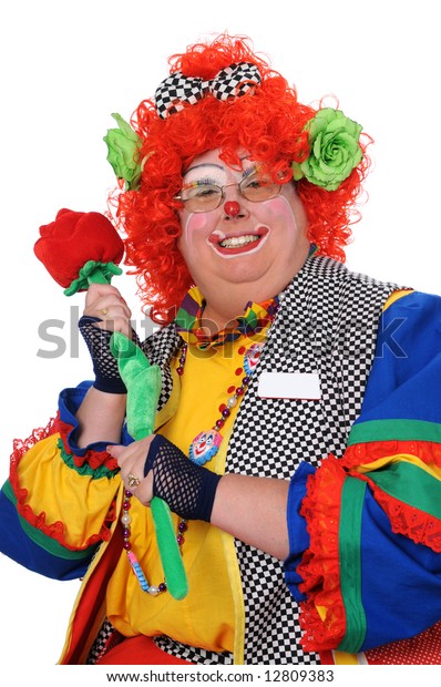 Clown Orange Hair Holding Prop Rose Stock Photo Edit Now 12809383