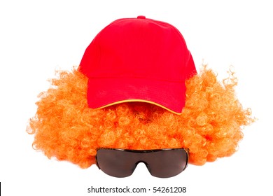 Clown Set: Red Hair, Cap And Glasses