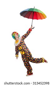 Clown With Umbrella Isolated On White