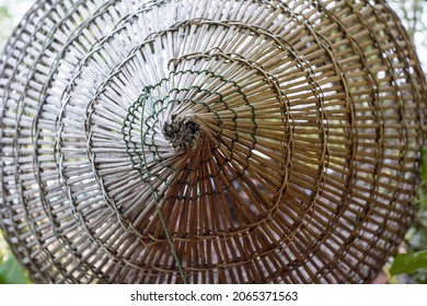 A clsoeupof a  Bamboo fish trap