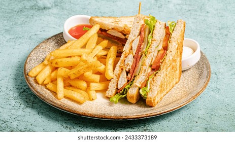 Club sandwich and fries isolated on white - Powered by Shutterstock