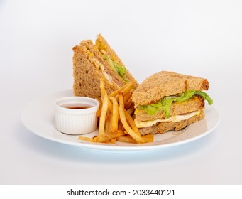 Clubhouse Sandwich - Grilled Ham, Plain Omelet, Sliced Chicken, Cheese, Tomato,
Cucumber And Lettuce In 3 Layered White
Bread Served With French Fries And Ketchup 