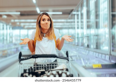 
Clueless Puzzled Supermarket Customer Struggling Deciding. Indecisive shopper shrugging thinking being confused 
 - Powered by Shutterstock