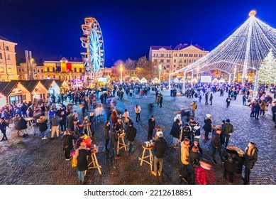 Cluj Napoca, Romania - December 2021. Christmas Market In Union Square, Winter Tale Fair In Transylvania, Eastern Europe.