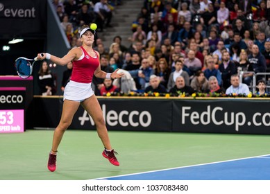 CLUJ NAPOCA, ROMANIA - FEBRUARY 10, 2018: Canadian Tennis Player Bianca Andreescu Plays Against Irina Begu From Romania During A Fed Cup Match 