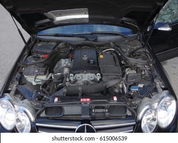 Cluj Napoca/Romania - Octomber 04, 2016: Mercedes Benz CLK - W209 - year 2007, Avantgarde equipment,car engine, photo session, leather interior, photo session - Shutterstock ID 615006539