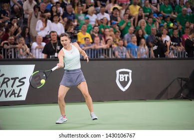 CLUJ, ROMANIA - JUNE 15, 2019: Tennis Player Legend Simona Halep Playing Against Daniela Hantuchova During The Sports Festival