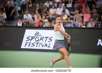 CLUJ, ROMANIA - JUNE 15, 2019: Tennis Player Legend Simona Halep Playing Against Daniela Hantuchova During The Sports Festival