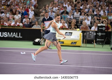 CLUJ, ROMANIA - JUNE 15, 2019: Tennis Player Legend Simona Halep Playing Against Daniela Hantuchova During The Sports Festival