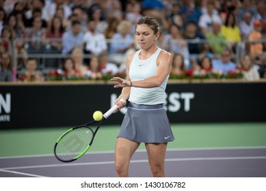 CLUJ, ROMANIA - JUNE 15, 2019: Tennis Player Legend Simona Halep Playing Against Daniela Hantuchova During The Sports Festival