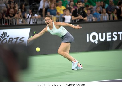 CLUJ, ROMANIA - JUNE 15, 2019: Tennis Player Legend Simona Halep Playing Against Daniela Hantuchova During The Sports Festival