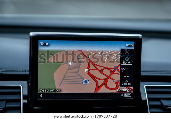 Cluj-Napoca, Cluj-Romania-05.06.2021-The Multi\
Media Interface (MMI) system is an in-car user interface media\
system developed by Audi for navigation, rear view camera,  car\
info or system\
settings